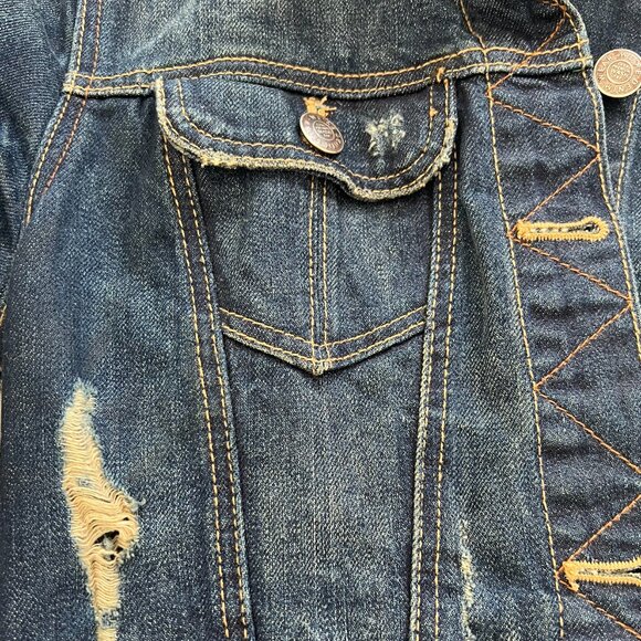 Zara TRF Premium Wash Distressed Denim Jacket – 100% Cotton, Women’s Size M - Picture 3 of 5